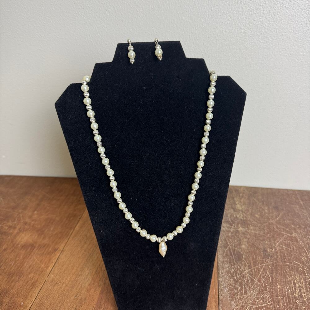 Artisan Handmade White Faux Pearl 21 inch Necklace and Earring Set‎